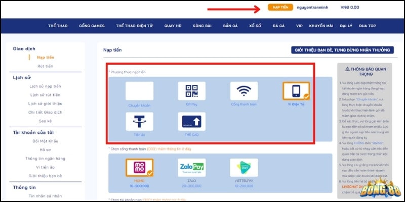 nạp tiền bong88