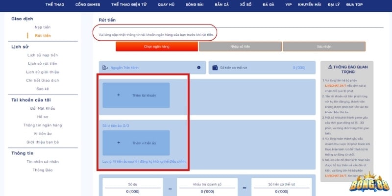 rút tiền từ bong88